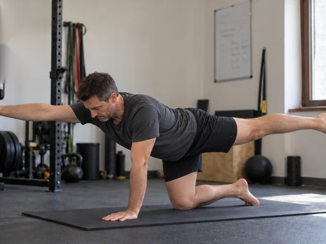 Prueba de estabilidad rotacional en cuadrupedia, brazo y pierna contrarios extendidos